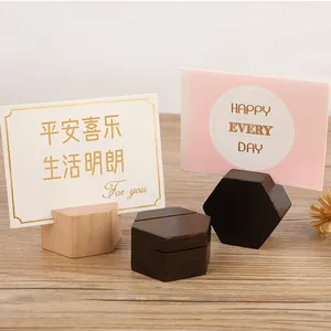 Minimalist Hexagonal Beech Wood Card Holder Geometric Memo Clip Table Number Stand Decorative Message Folder For Office Wedding