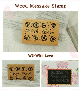 Vintage wood message stamp with flowers and "With Love" text for DIY scrapbooking