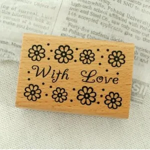Vintage wooden rubber stamp with flower patterns and With Love text for DIY