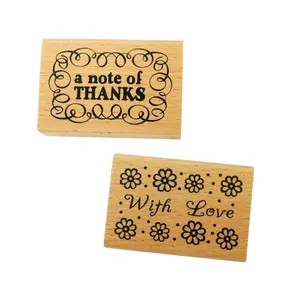 Set of two vintage wooden stamps with a note of thanks and with love for DIY scrapbooking
