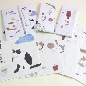 Japanese style stationery set featuring cute watercolor cat illustrations for letters