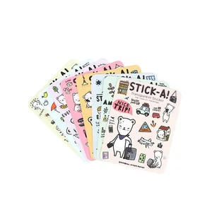 Set mit 8 Blatt niedlichen Zeichentrickbär-Transparentaufklebern für das Tagebuch