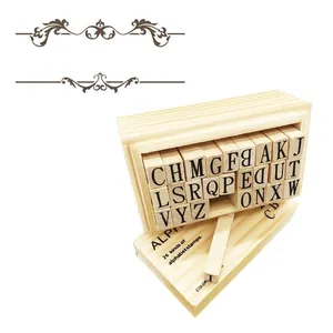 Vintage wooden alphabet stamp set with 26 letters for DIY scrapbooking and crafts
