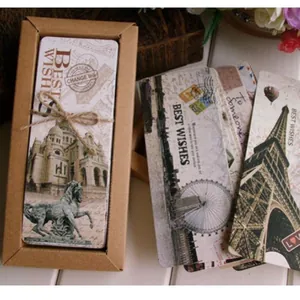 Retro Exotic Paper Bookmarks Set Eiffel Tower Architecture Vintage Kraft Box Decorative Bookmarks For Students Reading Gift