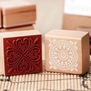 Vintage Wooden Square Lace Stamp Set Retro Rubber Printing Stamps For Journaling DIY Craft Scrapbooking Stationery Supply