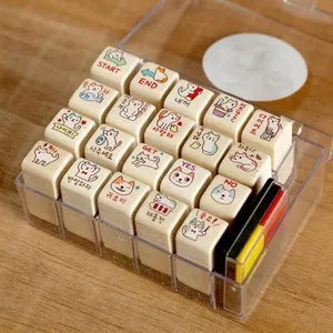Juego de Sellos de Madera de Gato y Cerdo de Dibujos Animados Con Almohadilla de Tinta de Cuatro Colores Sellos de Madera DIY
