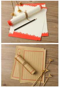 Detailed view of Chinese style traditional letter paper with red borders and grids