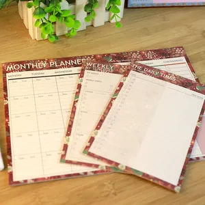 Set of three floral and bird pattern planners for monthly weekly and daily scheduling needs.