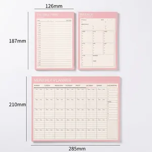 Candy pink daily weekly and monthly planner notepad sheets with dimension markings