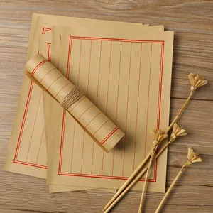 Vintage Chinese Style Kraft Letter Paper Red Grid Traditional Stationery Writing Sheets For Calligraphy Letters Gifts