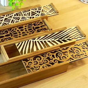 Vintage creative wooden pencil box with hollowed-out lace designs for desk storage