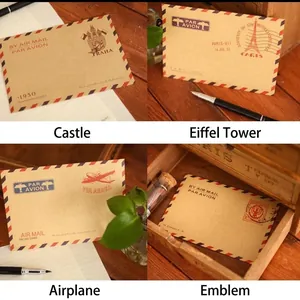 Juego de 10 mini sobres vintage de papel kraft con motivos de viaje clásicos