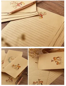 Detaillierte Ansicht des Vintage-Briefpapiersets mit handgemalten Hirschmotiven