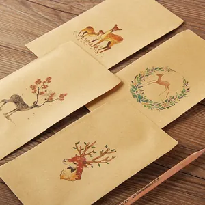 Vintage Briefumschläge aus Kraftpapier mit 4 Waldhirsch Aquarell Illustrationen