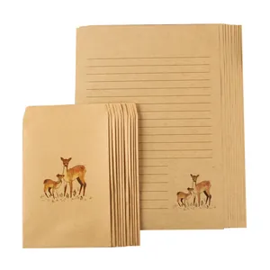 Vintage Briefpapier-Set aus Kraftpapier mit Waldhirsch-Motiv, enthält 10 Stück insgesamt