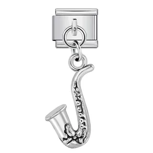 Silver-colored saxophone musical instrument pendant charm for Italian modular bracelets