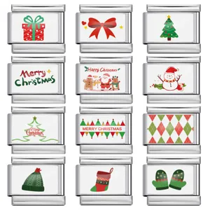 Divers maillons de breloques italiens sur le thème de Noël en acier inoxydable pour DIY