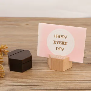 Minimalist hexagonal wooden card holder for desk name cards and small notes decoration