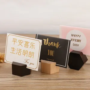 Minimalist wooden card holders for desk decor and place cards, handmade natural wood stands