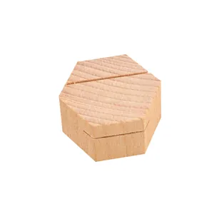 Minimalist hexagonal natural wooden card holder for desktop business cards and office notes