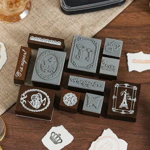 Set di timbri in legno vintage con vari motivi retrò per scrapbooking fai-da-te e bricolage