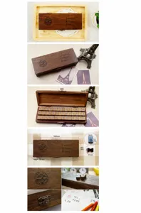 42 pieces vintage style alphabet and number wooden stamp set with a premium wooden gift box
