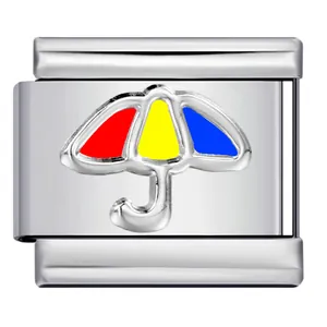 Italian charm link with colorful umbrella design in stainless steel