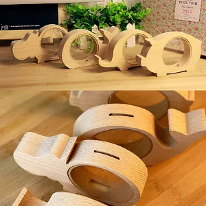 Creative animal-shaped wooden piggy banks with transparent acrylic windows