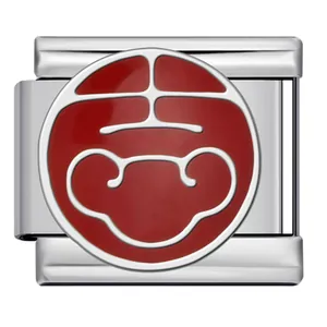 Auspicious red enamel Chinese character link for stainless steel Italian bracelets