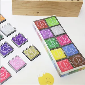 Set of 12 colorful 4x4cm finger ink pads for rubber stamps and creative DIY crafts