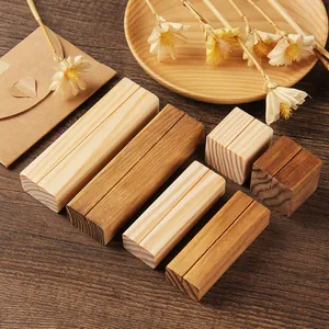 Vintage natural wood memo holder card stands set with multiple sizes and colors