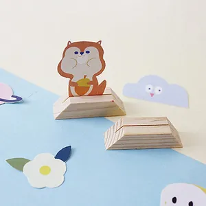 Handmade vintage trapezoid wooden card holder stand with slot for cute memos and photos