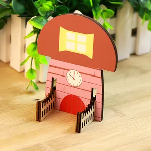 Supporto per cellulare in legno a forma di casa a fungo e decorazione creativa da scrivania