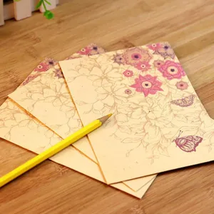 Vintage European style floral envelopes with elegant purple flower and butterfly patterns