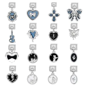 Edelstahl Italienisch Charm Link Modular Armband Anhänger London Bridge Schmetterling Herz Kleeblatt Gitarre DIY Schmuck Zubehör