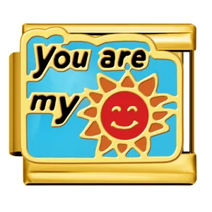 Gold-toned stainless steel Italian modular charm link with 'You are my sunshine' design