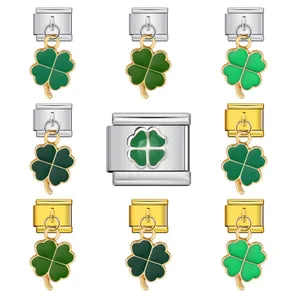 Stainless Steel Clover Italian Charm Link For Modular Bracelet Enamel Four-Leaf Clover Lucky Pendant For DIY Bracelet Jewelry Making