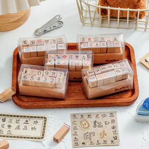 Set of 12 decorative wooden stamps for DIY scrapbooking and planner journals