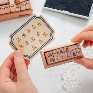 12pcs beechwood stamp set for DIY journaling and scrapbook decoration