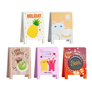 Set of five cute cartoon wooden A-frame memo clips and photo holders for desktop display