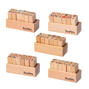 Set of 12 beech wood decorative stamps for DIY journals, scrapbooks, and daily planners.