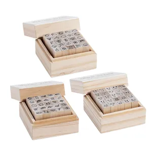 Set of 25 decorative wooden stamps for DIY journaling with weather and emoji themes
