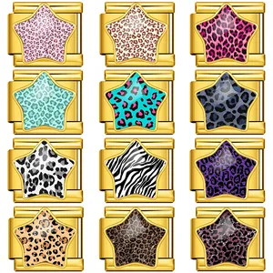 Stainless Steel Italian Modular Charm Link Leopard Print Star DIY Detachable Elastic Bracelet Jewelry For Women Men Gift