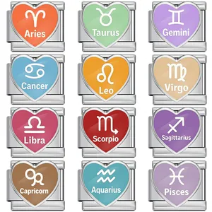 Edelstahl Herz Sternzeichen Italienischer Anhänger Armband Link Damen DIY Konstellation Schmuck Zubehör Galvanisiert Emaille