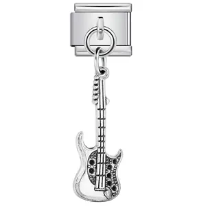 Detailed view of silver stainless steel electric guitar charm for Italian modular bracelet