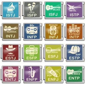 Stainless Steel Square MBTI Personality Modular Link Charm For Italian DIY Bracelet Watch Band Bracelet Link Jewelry Accessory