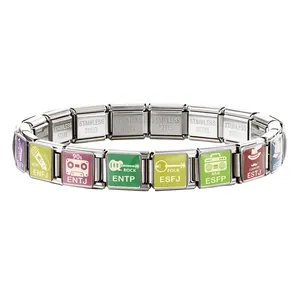 MBTI series stainless steel DIY modular charm bracelet with colorful music icons and personality types