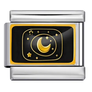 Maglia charm italiana in acciaio con luna e stelle dorate su smalto nero.
