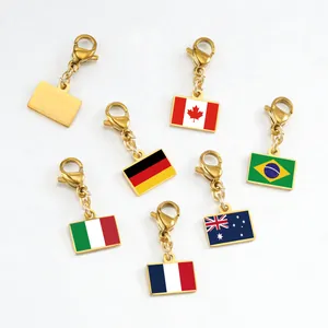 Vergoldete Edelstahl-Nationalflaggen-Anhänger mit Karabiner für DIY-Schmuckherstellung