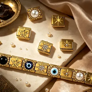 Gold stainless steel Italian modular charms with evil eye and star designs